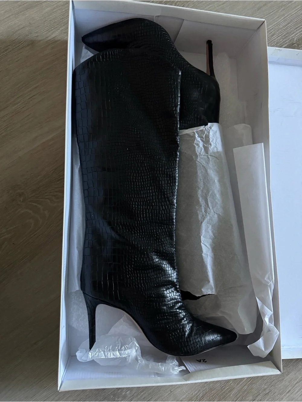 SCHUTZ Black Croc-Embossed Over-the-Knee Stiletto Boot